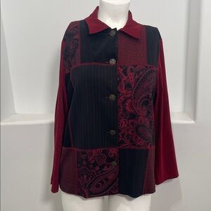Notations Woman Vintage Red and Black Patchwork Button-Up Blouse Size 1X